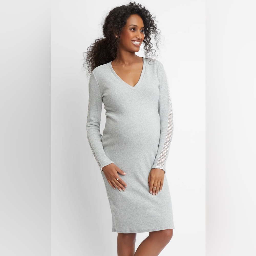 Stowaway Collection Sweater Maternity Dress with Lace Insert